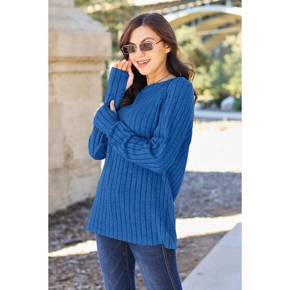 Basic Bae Full Size Ribbed Round Neck Long Sleeve Knit Top - Picture 3 of 3
